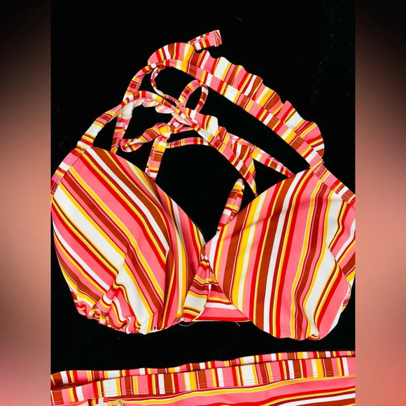 Island Rays NWT Ladies 1X Two Piece Bikini Set Striped Swimsuit Padded Top - Picture 10 of 16